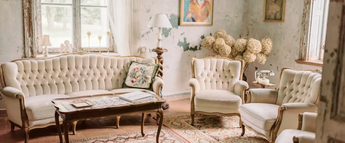 Autentiškas Jakiškių dvaro interjeras su antikvariniais baldais